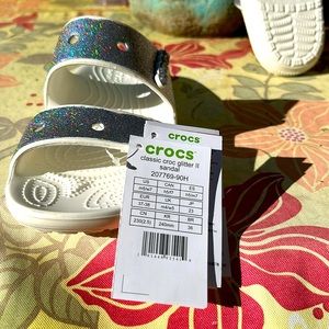 Crocs, classic glitter sandal.